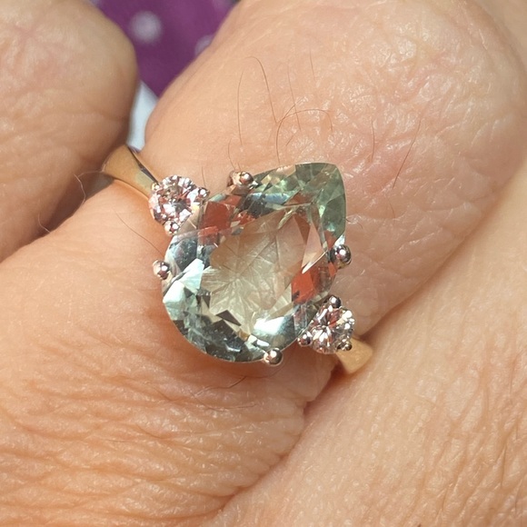 Solid 750 gold / 18K Natural Aquamarine and Diamond Ring size 6.25 - Picture 9 of 10